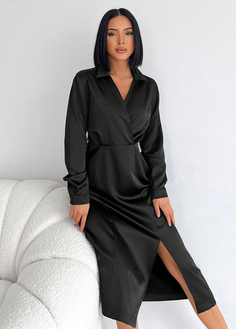 Черное кэжуал, коктейльное, деловое платье рубашка SHEIN однотонное