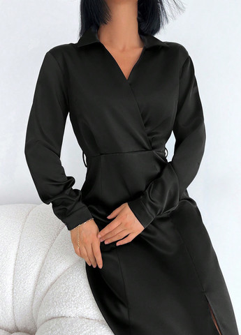 Черное кэжуал, коктейльное, деловое платье рубашка SHEIN однотонное