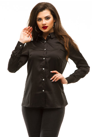 Черная кэжуал рубашка однотонная Lady Style