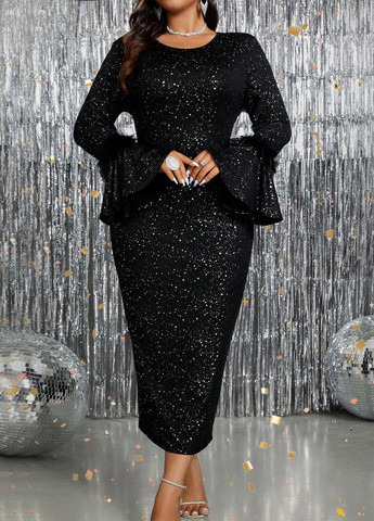 Черное праздничный, вечернее платье футляр SHEIN однотонное