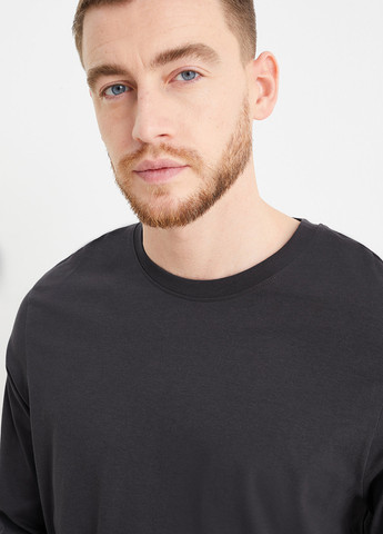 Лонгслів C&A однотонний темно-сірий кежуали бавовна, трикотаж