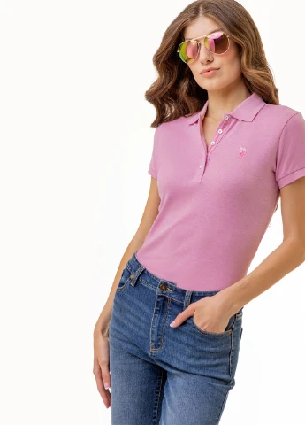 Розовая женская футболка-поло U.S. Polo Assn. с логотипом