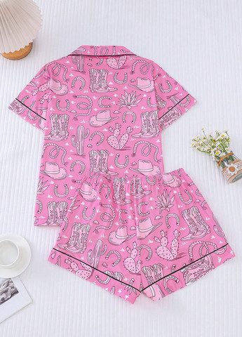 Фуксинова (колору Фукія) всесезон піжама (сорочка, шорти) сорочка + шорти SHEIN