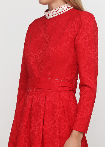 Красное кэжуал платье клеш Sassofono однотонное