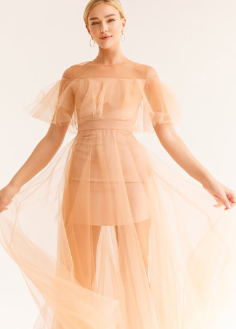 Бежева вечірня сукня бежевого кольору з пишною спідницею Gepur однотонна
