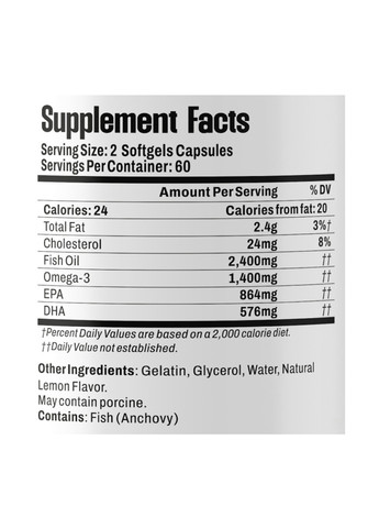 Риб'ячий жир Омега-3 2400 мг, 120 капсул Bel Tono (340108233)