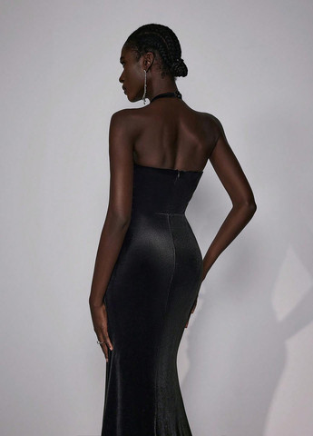 Черное вечернее платье годе SHEIN однотонное