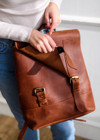 Універсальний жіночий рюкзак ручної роботи з натуральної вінтажної шкіри коньячного кольору Boorbon (253702473)