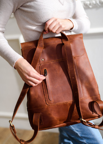 Універсальний жіночий рюкзак ручної роботи з натуральної вінтажної шкіри коньячного кольору Boorbon (253702473)