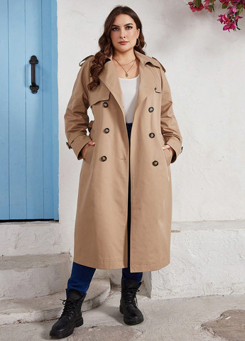 Бежевое демисезонное Пальто двубортное SHEIN