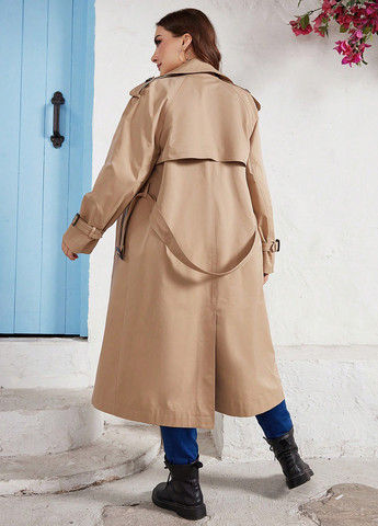 Бежевое демисезонное Пальто двубортное SHEIN