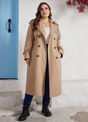 Бежевое демисезонное Пальто двубортное SHEIN