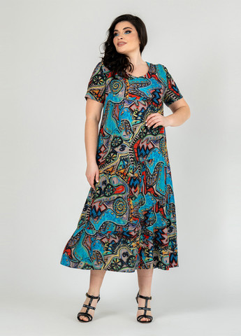 Комбинированное кэжуал платье клеш A'll Posa с абстрактным узором