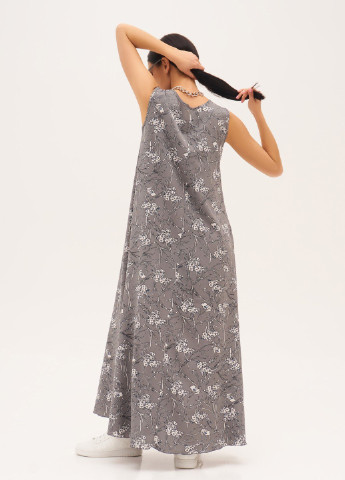 Сіра повсякденний сукня а-силует ISSA PLUS з квітковим принтом
