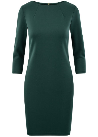 Бутылочное зеленое кэжуал платье с длинным рукавом Oodji однотонное