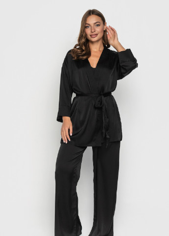 Черная всесезон шелкова пижама кофта + брюки BeART Піжама