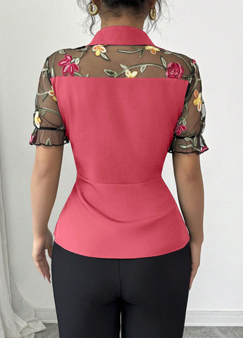 Бордовая блуза с баской SHEIN