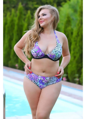 Фиолетовый демисезонный купальник plus size бикини, раздельный Katrin