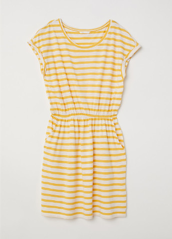 Желтое кэжуал платье платье-футболка H&M в полоску