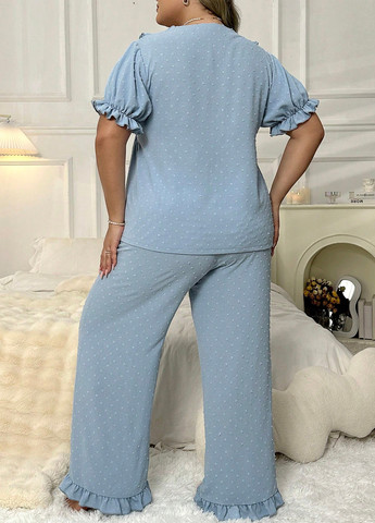 Голубая всесезон пижама (топ, брюки) топ + брюки SHEIN