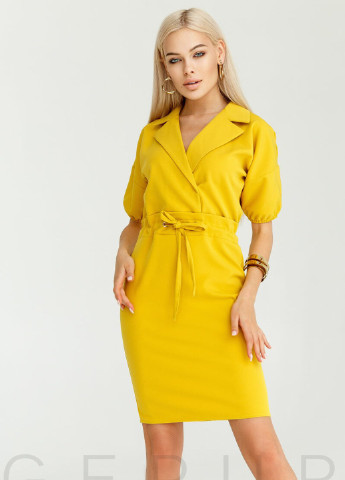 Жовтий ділова плаття-футляр насиченого гірчичного відтінку Gepur однотонна