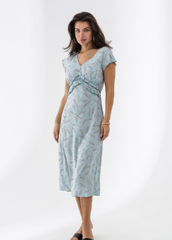 Блакитна повсякденний шовкова сукня в грецькому стилі German Volf з квітковим принтом