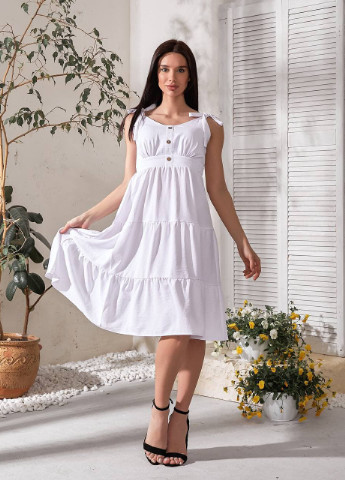 Белое кэжуал льняное платье Hand Made