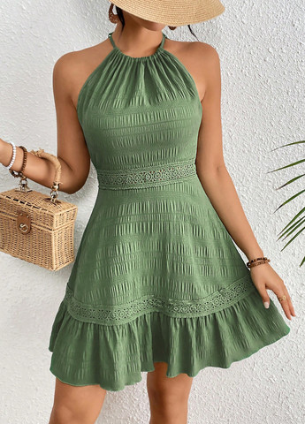 Світло-зелена кежуал сукня кльош, з відкритою спиною SHEIN однотонна