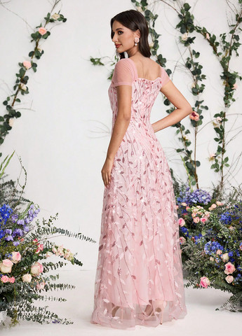 Світло-рожева вечірня сукня кльош SHEIN з малюнком