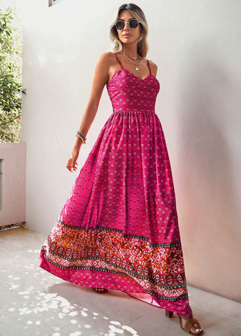 Фуксинова (кольору Фукія) кежуал сукня SHEIN з квітковим принтом