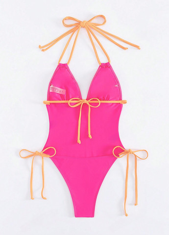 Розовый летний купальник монокини, слитный SHEIN