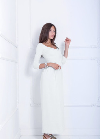 Белое кэжуал яркое летнее платье-макси с рукавом три четверти delise Podium однотонное