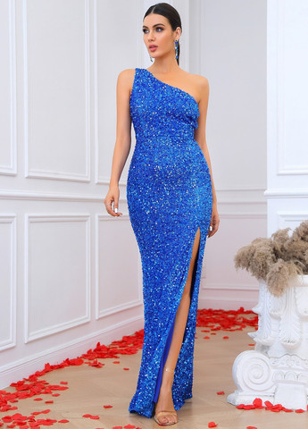 Синя вечірня, святковий сукня на одне плече SHEIN однотонна