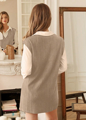 Кремовый демисезонный комплект (платье, блуза) SHEIN