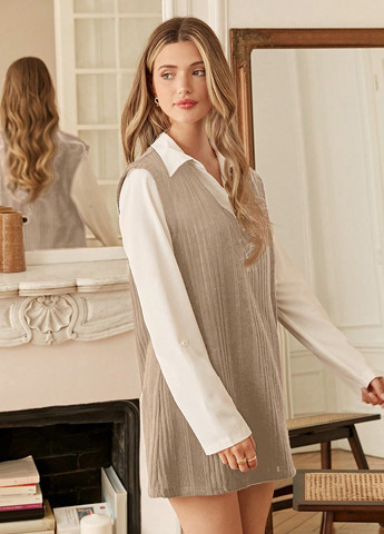 Кремовый демисезонный комплект (платье, блуза) SHEIN