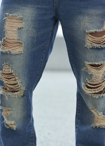 Синие демисезонные зауженные джинсы SHEIN