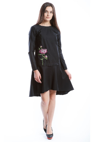 Черное кэжуал платье а-силуэт Edelvika с цветочным принтом