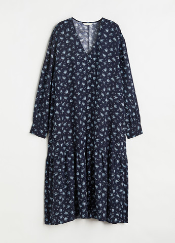 Темно-синее кэжуал платье оверсайз H&M с цветочным принтом