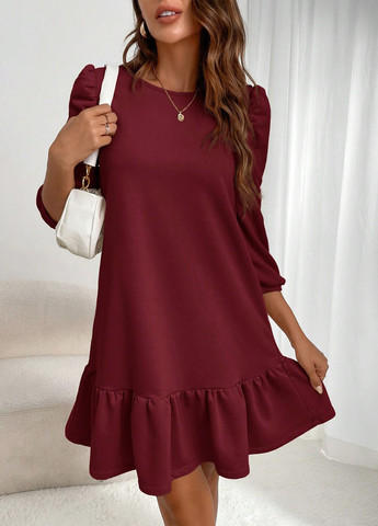 Бордова кежуал сукня а-силует SHEIN однотонна