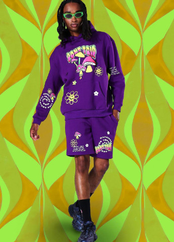 Фиолетовый демисезонный костюм (худи, шорты) с шортами Boohoo