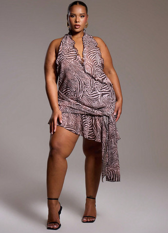 Розовое коктейльное, кэжуал платье с открытой спиной SHEIN с животным (анималистичным) принтом