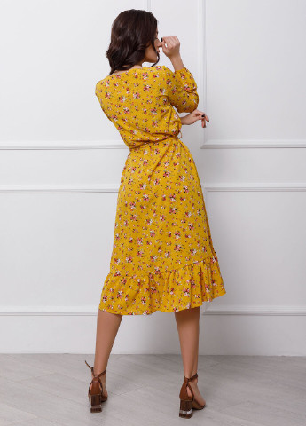 Горчичное деловое платья ISSA PLUS с цветочным принтом