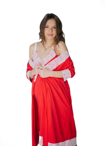 64026502(99)04 Комплект ночная рубашка + халат для беременных и кормящих Красный HN мадлен (223377176)