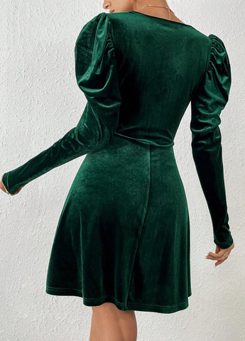 Темно-зелена вечірня, кежуал сукня на запах, кльош SHEIN однотонна