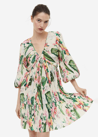 Світло-бежева кежуал сукня плісована H&M з квітковим принтом