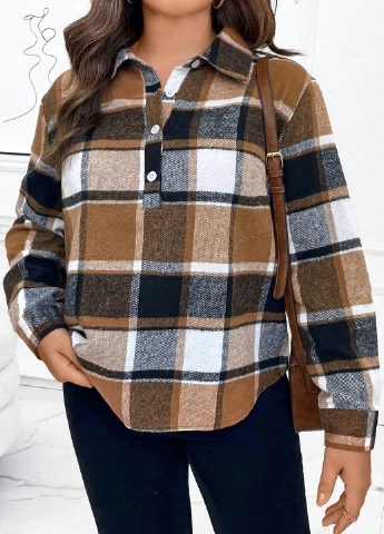 Коричневая кэжуал рубашка в клетку SHEIN