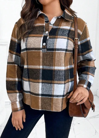 Коричневая кэжуал рубашка в клетку SHEIN