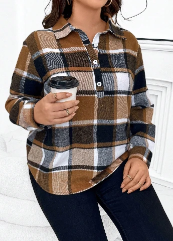 Коричневая кэжуал рубашка в клетку SHEIN