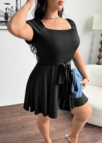 Комбінезон SHEIN комбінезон-шорти однотонний чорний кежуал поліестер, трикотаж