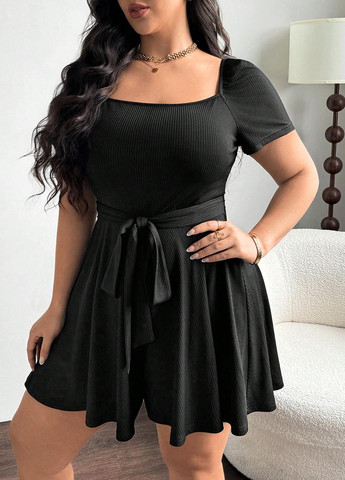 Комбінезон SHEIN комбінезон-шорти однотонний чорний кежуал поліестер, трикотаж